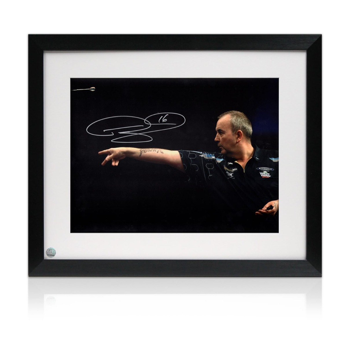 Framed Phil Taylor Signed Darts Photo: Feel The Power